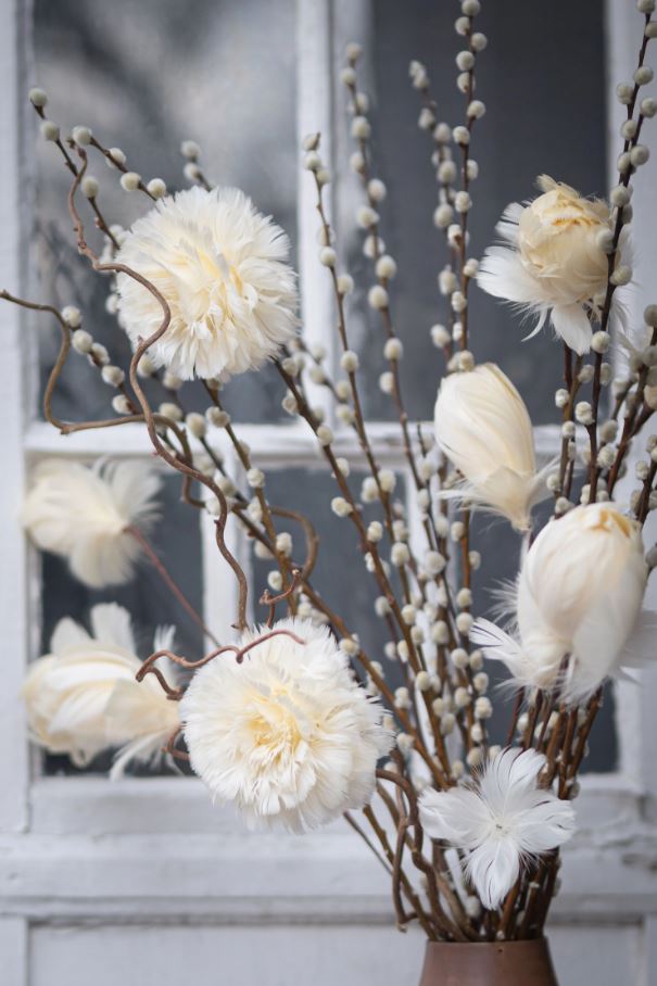 Dekoration Fjerblomst Med Clip Vanilje 6-pack Ø11 cm