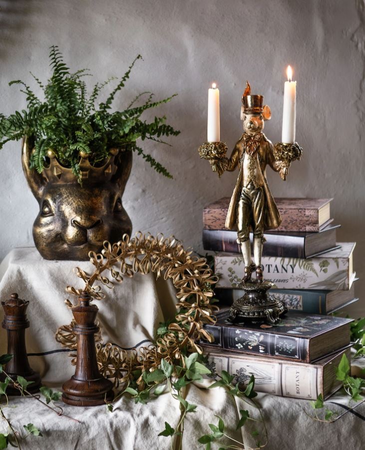 Lysestage Mus Guld 20x11x46cm