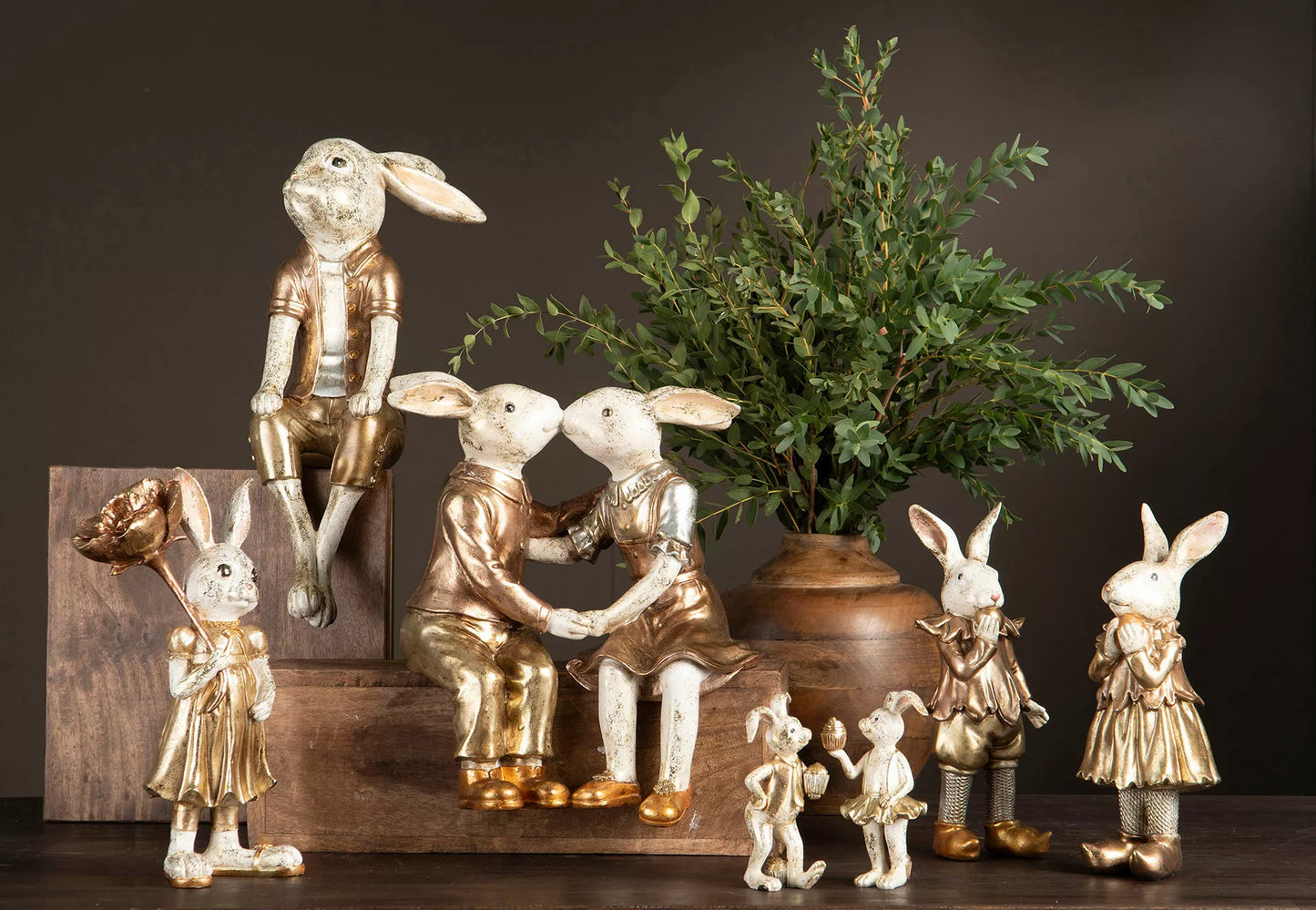 Påskepynt Kanin Par Kys Polyresin 30x13x35cm
