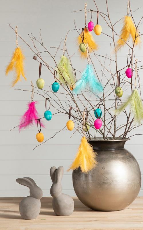 Påskepynt Dekoration Æg mix Fjer Mini Vedhæng 3x4cm 12stk