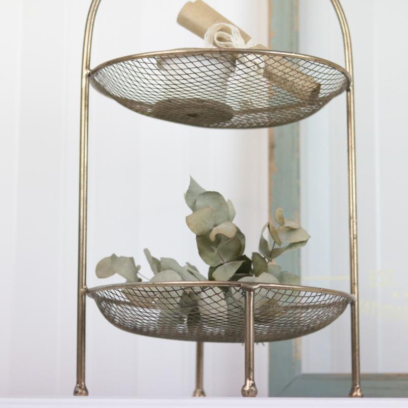 Dekorativt fad bakke Etagefad kagefad Net 46 cm - gyldenbrun