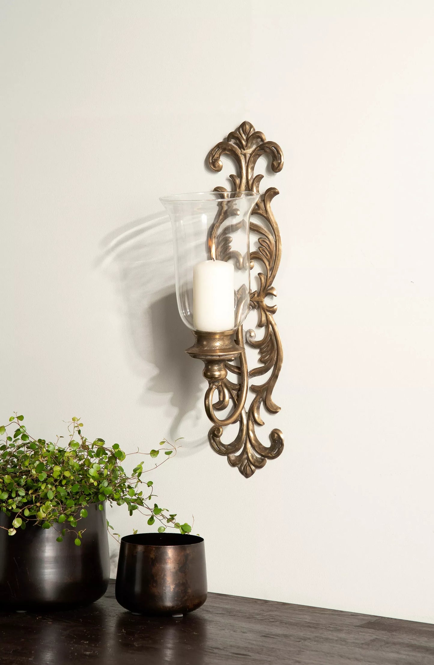 Lysestage Væg Gyldenbrun 14,5x16x52cm