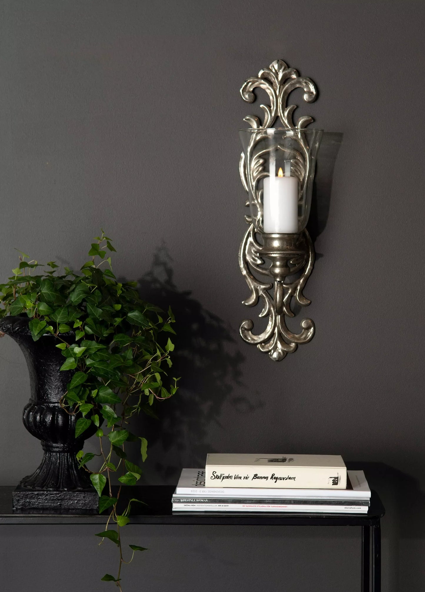 Lysestage Væg Antik Sølv 14,5x16x52cm