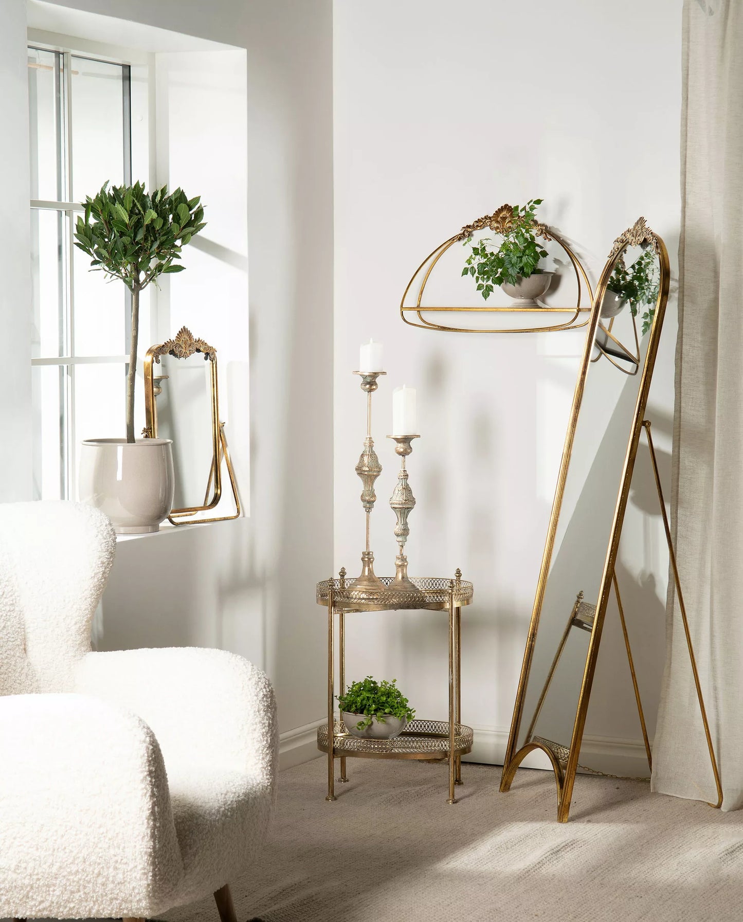 Serveringsvogn Spejlbord Drink 65 cm - antik messing