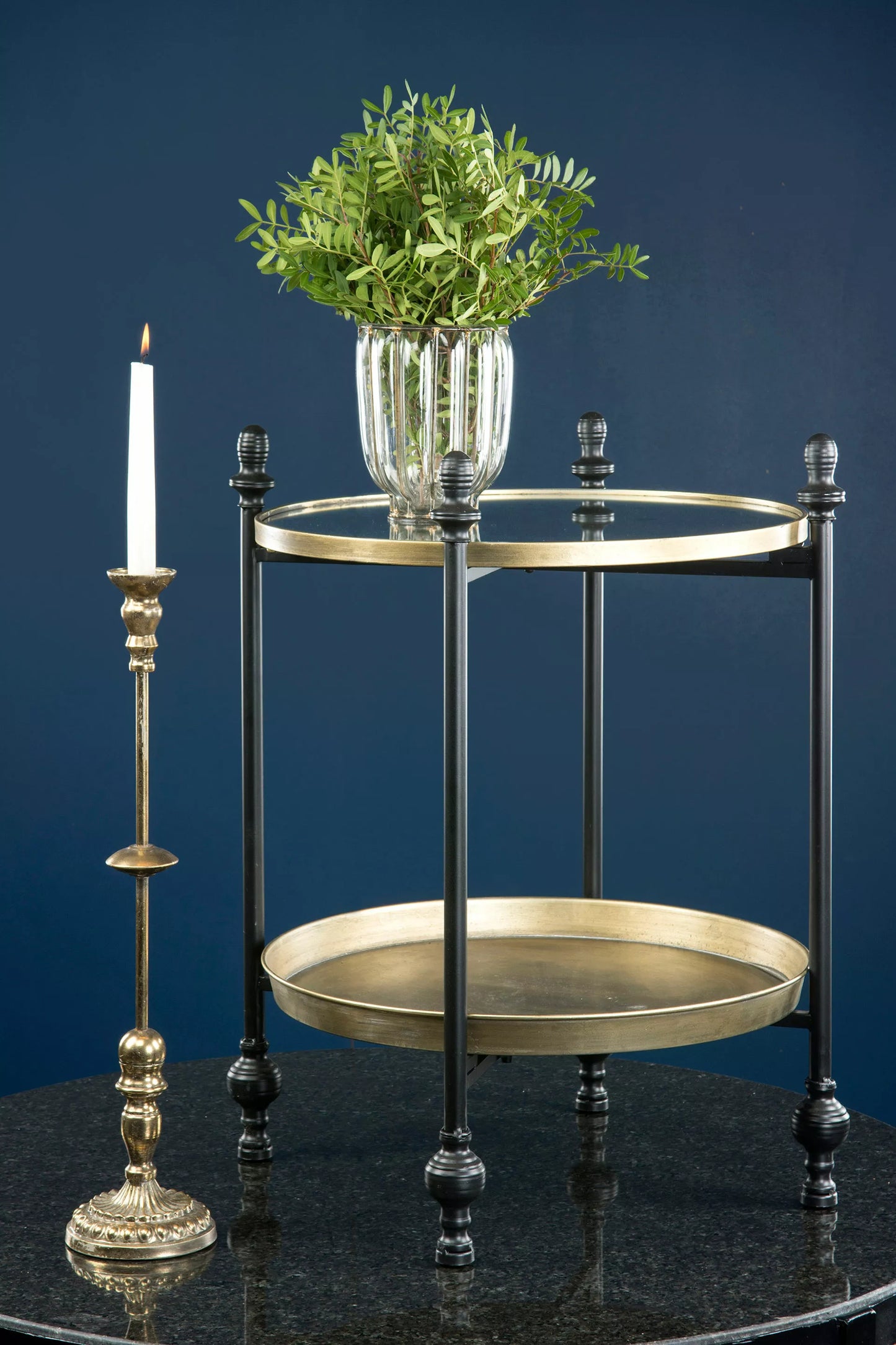 Sidebord Spejlbakke 66,5 cm sort antik messing