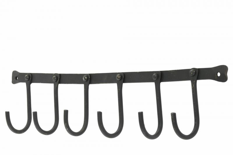 Garderobestativ Vægkrog Krogliste 6 Kroge Sort Metal 51x6x11cm