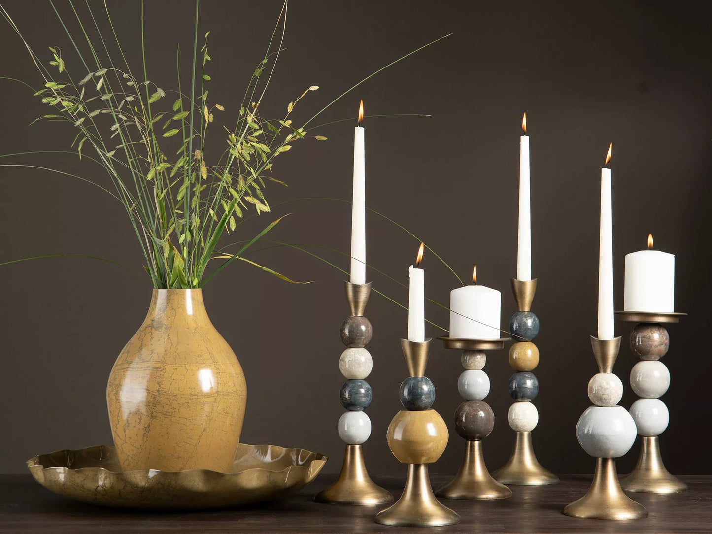 Lysestage Block Candle Multi Stone