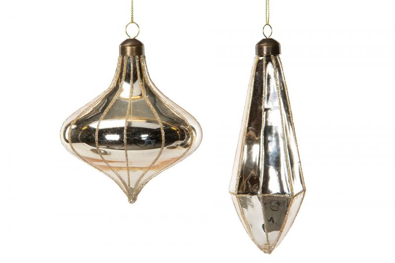 Juletræspynt Glaskugle Drømme Sølvmix 10x12 5x15cm 2-pak