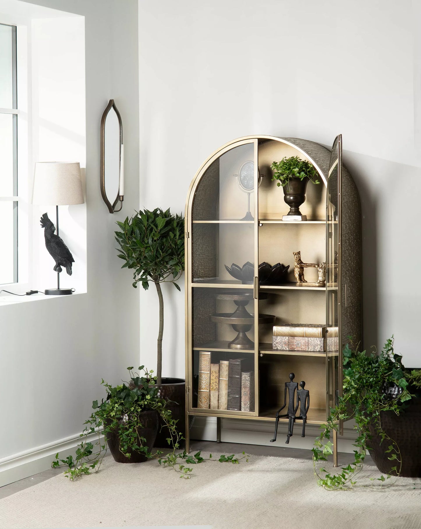 Lysestage væg Kronelys Spejl Væg Antik Messing 20x10,5x59cm