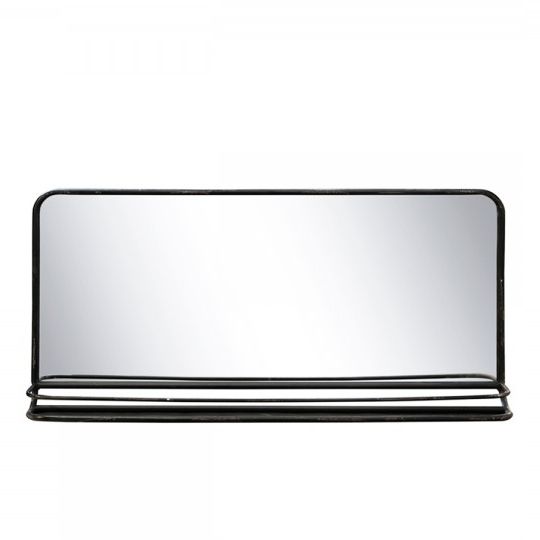 Vægspejl med hylde H46.5 / L97 / B14 cm antik sort