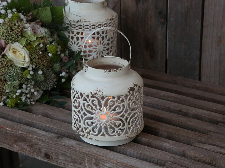 Lantern m. mønster H16,5/Ø15,5 cm creme