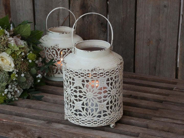 Lantern m. mønster H22/Ø16 cm creme