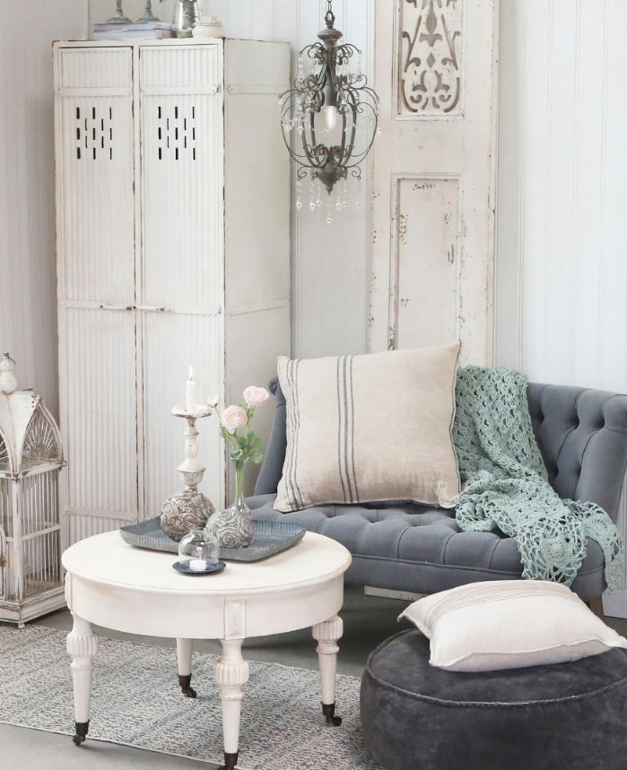 Sofabord Marie Antoinette hjul H46 / Ø70 cm antik creme