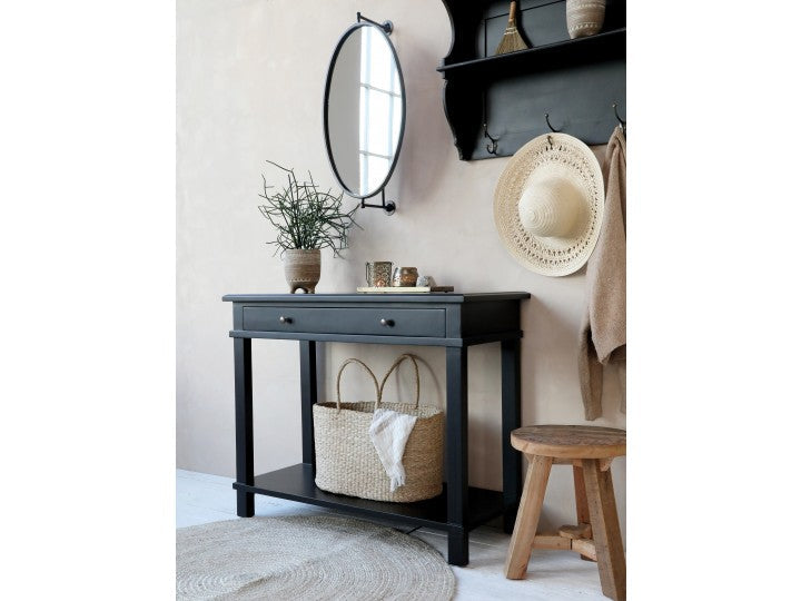 Væghylde m. 3 knager H53/L69,5/B17,5 cm antique sort