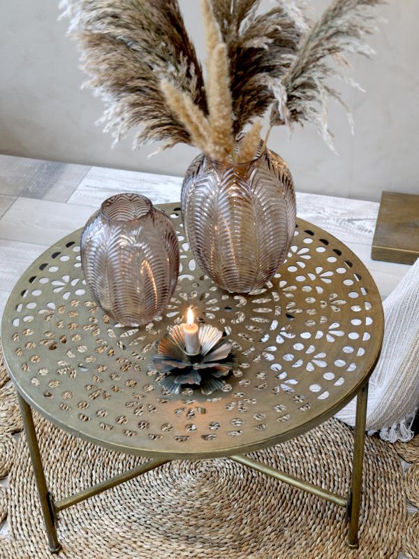 Sidobord m. mønster H42/Ø60,5 cm antique messing