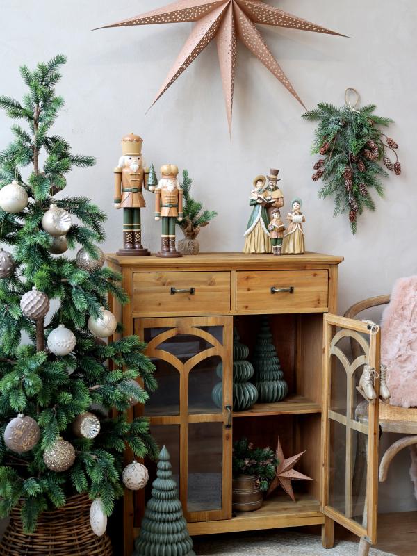 Indendørs juledekoration Juletræ Polyresin H27/Ø15 cm støvet grøn