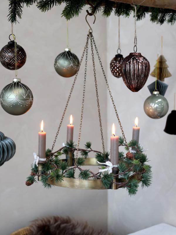 Juletræspynt Julekugle m. glimmer mønster Glas Ø8 cm antique grøn 4-pack