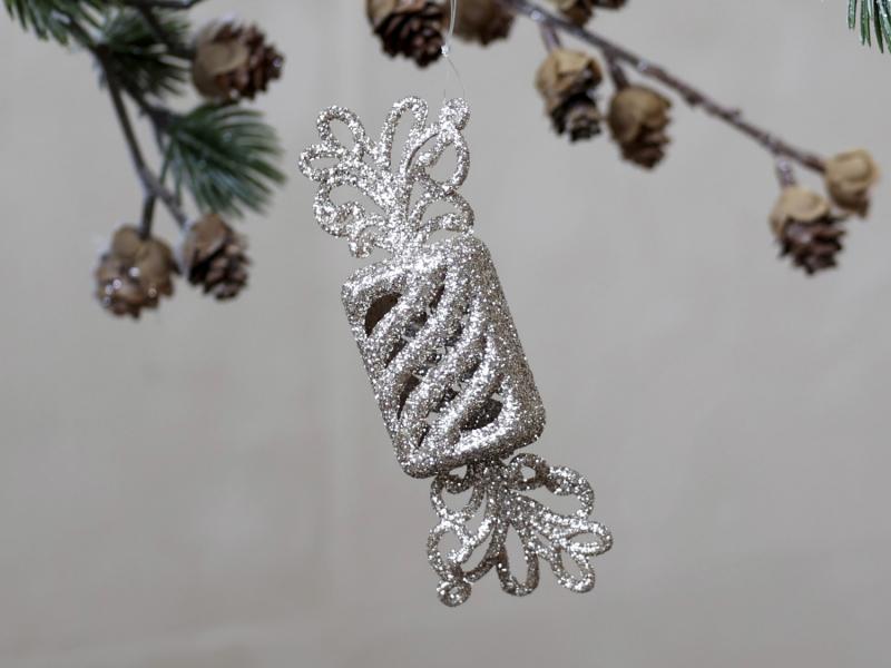 Juletræspynt Karamel m. glimmer H10/L3/B2 cm champagne 4-pack