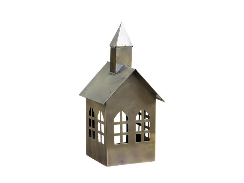 Lysestage Lyshus H20/L10/B9,5 cm antique messing