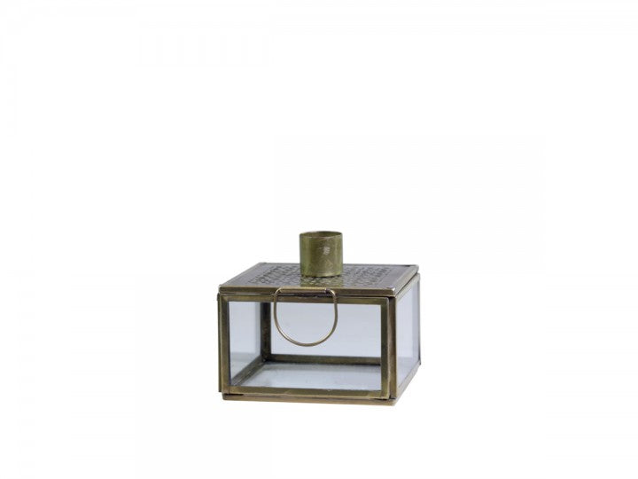 Lysestage med opbevaring 9 cm - antik messing