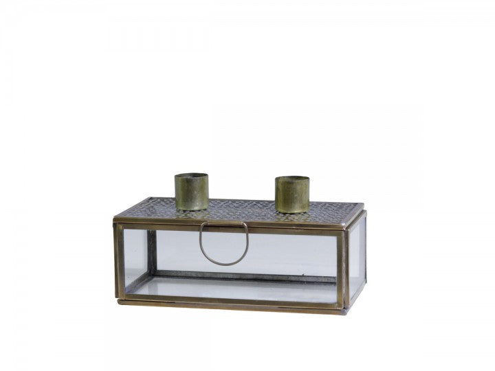 Lysestage til 2 lys H8.5 / L16 / B8 cm antik messing