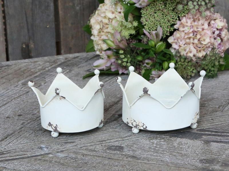 Lysestage Fyrfadsstager kroner Jern H7/Ø13 cm antique creme 2-pack