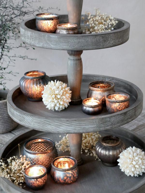 Lysestage Fyrfadsstage m. perlekant H7,5/Ø11 cm latte