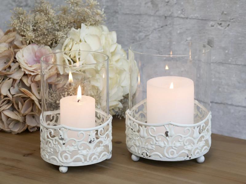 Lantern Hurricane m. blondekant Large H16/Ø12,5 cm antique creme 1 st