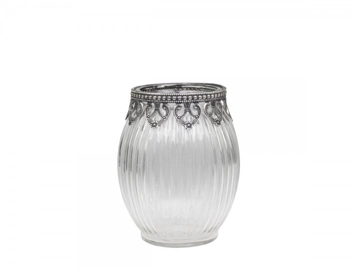 Dekorativ Vase m. sølv dekor H14/Ø11 cm klar 1 st