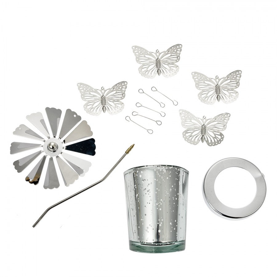 Lysestage fyrfadsstage Ø 8x17 cm Sølv Glas Metal Sommerfugle