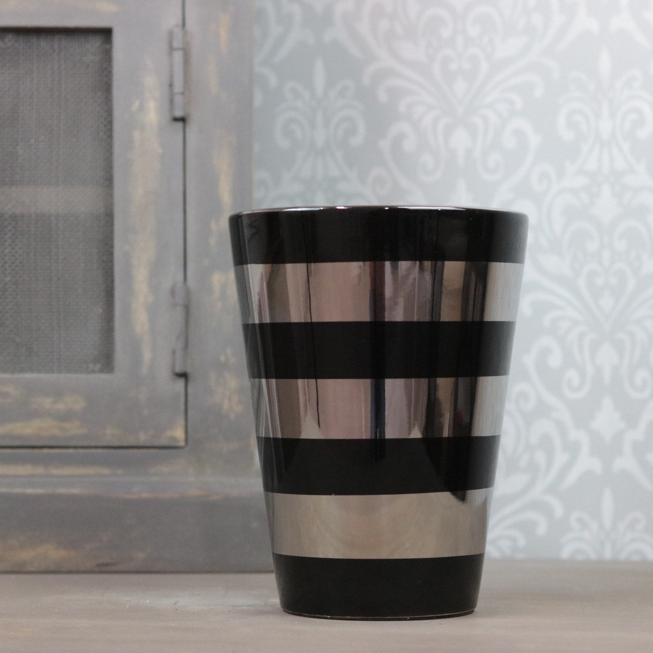 Krukke med striber Luksus 18 cm sort/sølv