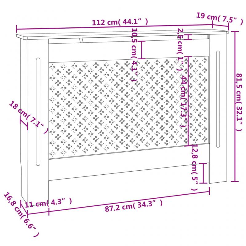 Radiatorskjuler MDF mnster sort 112x19x81,5 cm , hemmetshjarta.dk