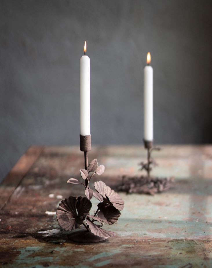 Lysestage Floral 2-pak Brun 16x12x23cm