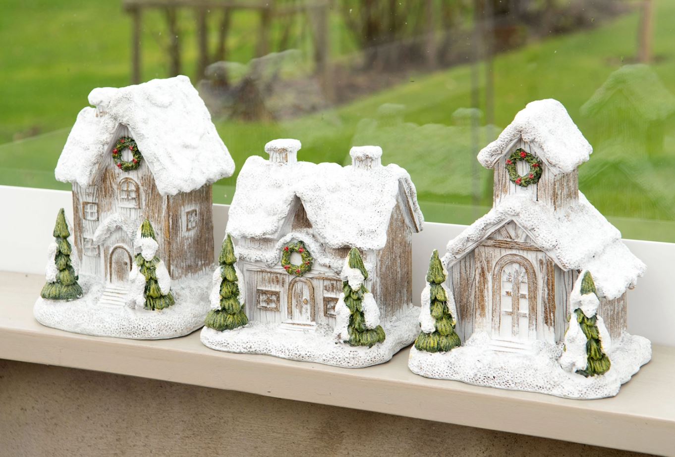 Indendørs juledekoration 3-pak Hus Snøby Mix