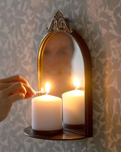 Lysestage Væg Antik Messing 20,5x12x33cm