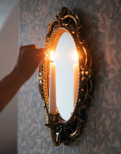 Lysestage Væglampe Spejl 32x9x47cm