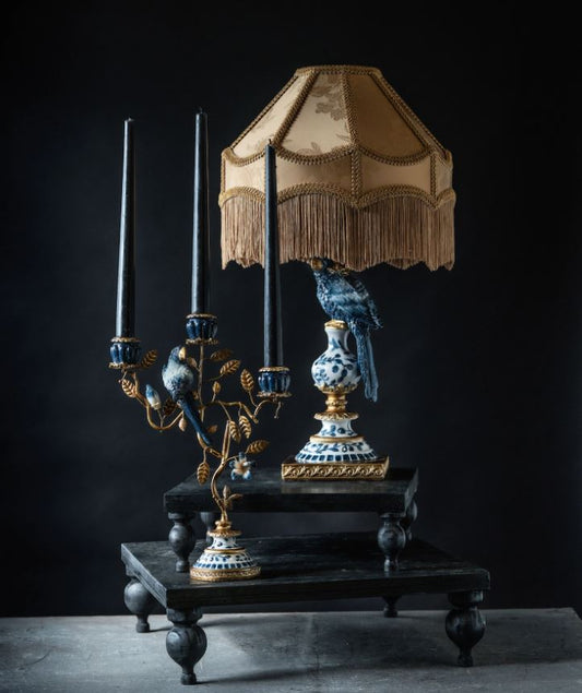 Lysestage Fugleblad Blå 23x9x32 cm