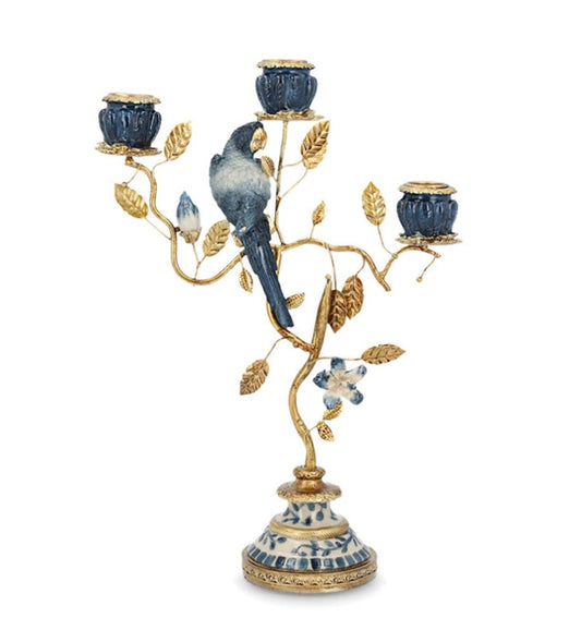 Lysestage Fugleblad Blå 23x9x32 cm