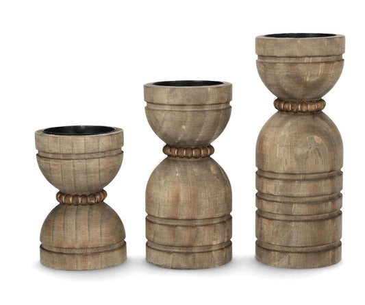 Lysestage i træ 3-pak 15/20/25 cm natur