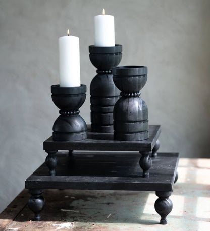 Lysestage i træ 3-pak 15/20/25 cm sort