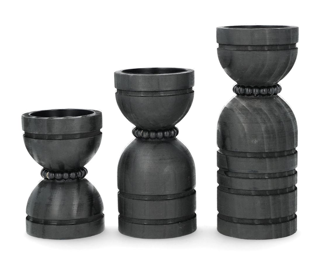 Lysestage i træ 3-pak 15/20/25 cm sort