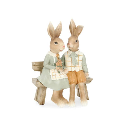 Påskepynt Kaninpar Bænk 19 cm