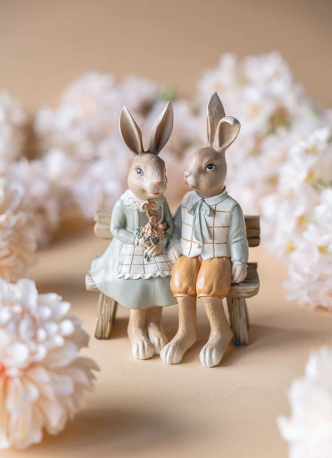 Påskepynt Kaninpar Bænk 19 cm