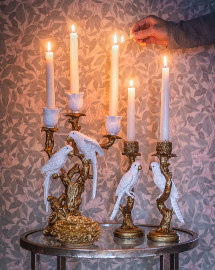 Kandelaber Fugle på Gren 38 cm