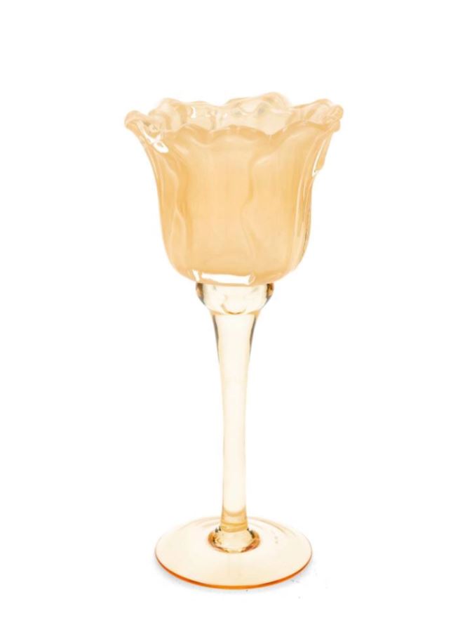 Lyslygte på fod Blomst Abrikos 23 cm