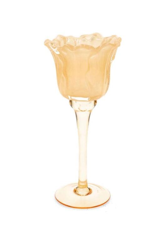 Lyslygte på fod Blomst Abrikos 23 cm