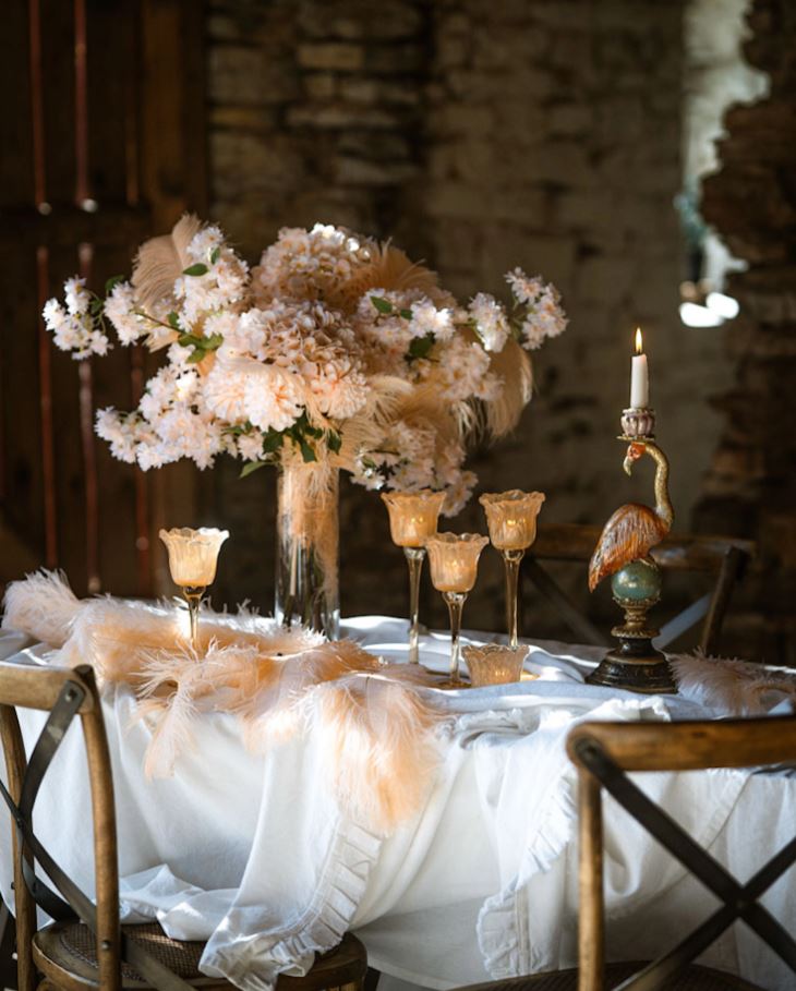 Lyslygte på fod Blomst Abrikos 23 cm