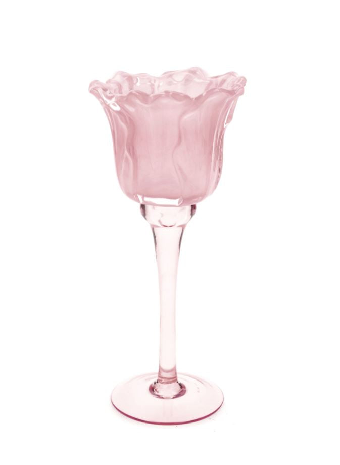 Lyslygte på fod Blomst Rosa 23 cm