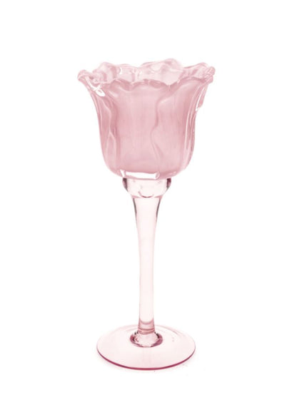 Lyslygte på fod Blomst Rosa 23 cm