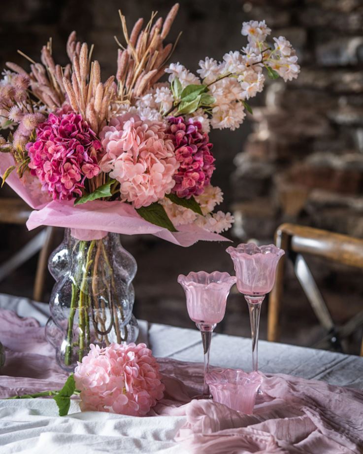 Lyslygte på fod Blomst Rosa 23 cm